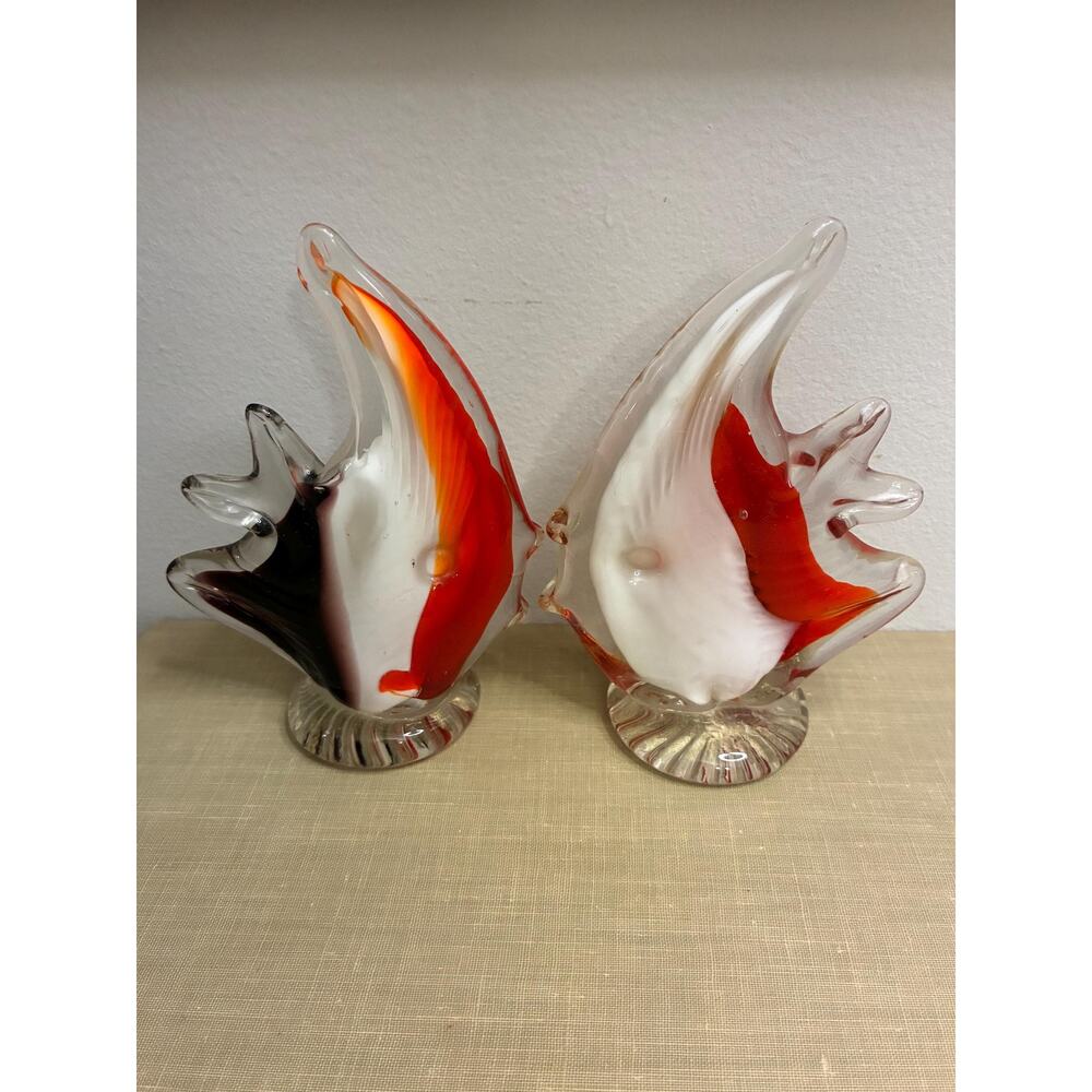Vintage Hand Blown Glass Kissing Fish – Romantic Valentine’s Day Decor Pair